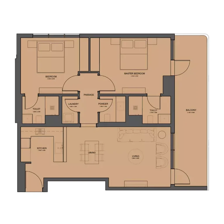 Rivo by Grovy floor plan 2 BR · 1195 sqft
