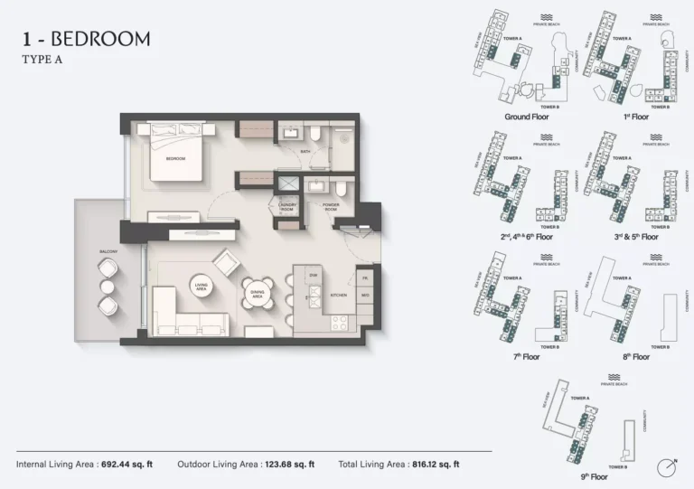Ellington Sands 2 floor plan 1 BR · 816 sqft