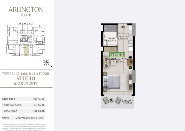 Arlington Park floor plan Студия · 421 sqft