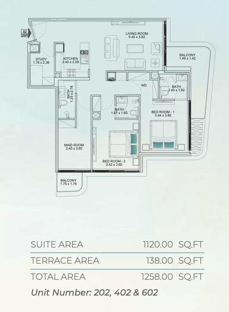 Floarea Breeze floor plan 2 BR · 1258 sqft