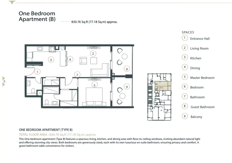 Whitestone Residence floor plan 1 BR · 830 sqft