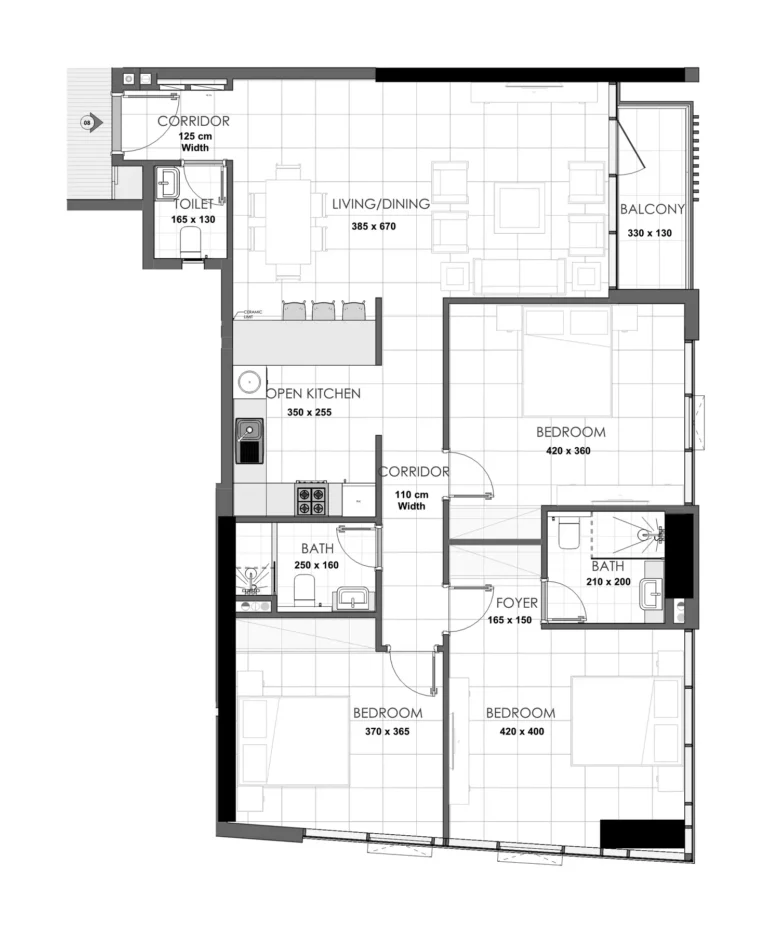 Palatium Residences floor plan 3 BR · 1265 sqft