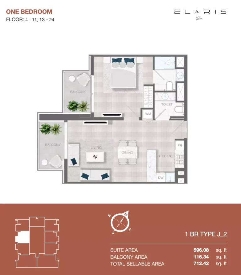 Elaris Rise floor plan 1-спальн. · 712 sqft