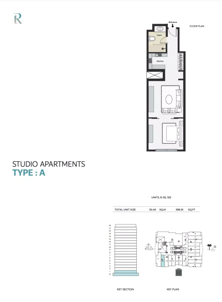 The Residences at Marina Gate floor plan Студия · 596 sqft