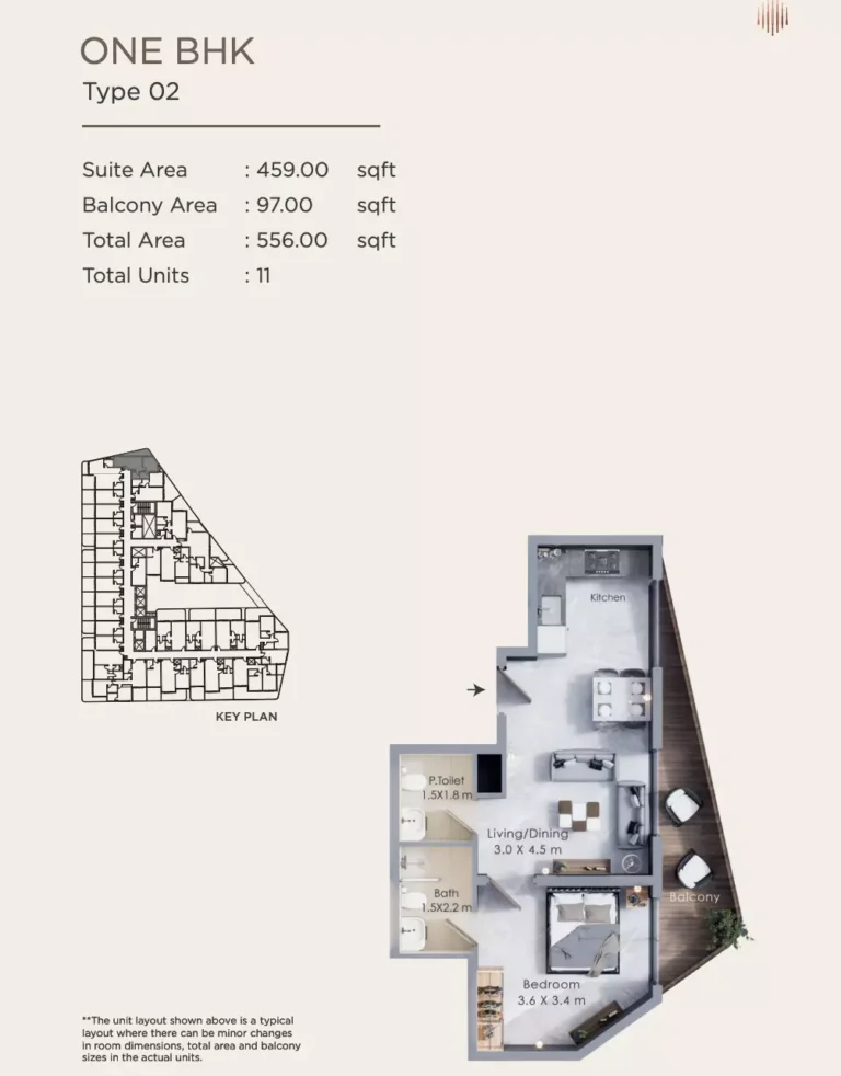 Terra Tower floor plan 1-спальн. · 556 sqft