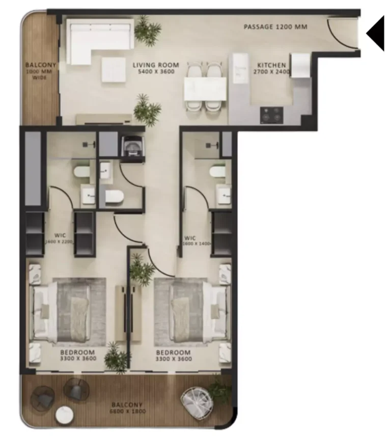 Altair 52 floor plan 2 BR · 1103 sqft