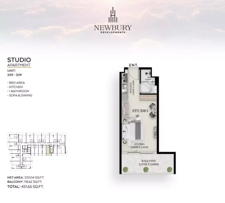 Chapter 01 by Newbury floor plan Studio · 451 sqft