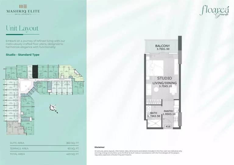 Floarea Grande floor plan Studio · 423 sqft