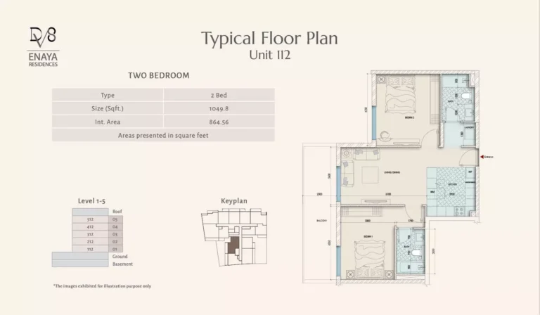Enaya Residences floor plan 2 BR · 1049 sqft