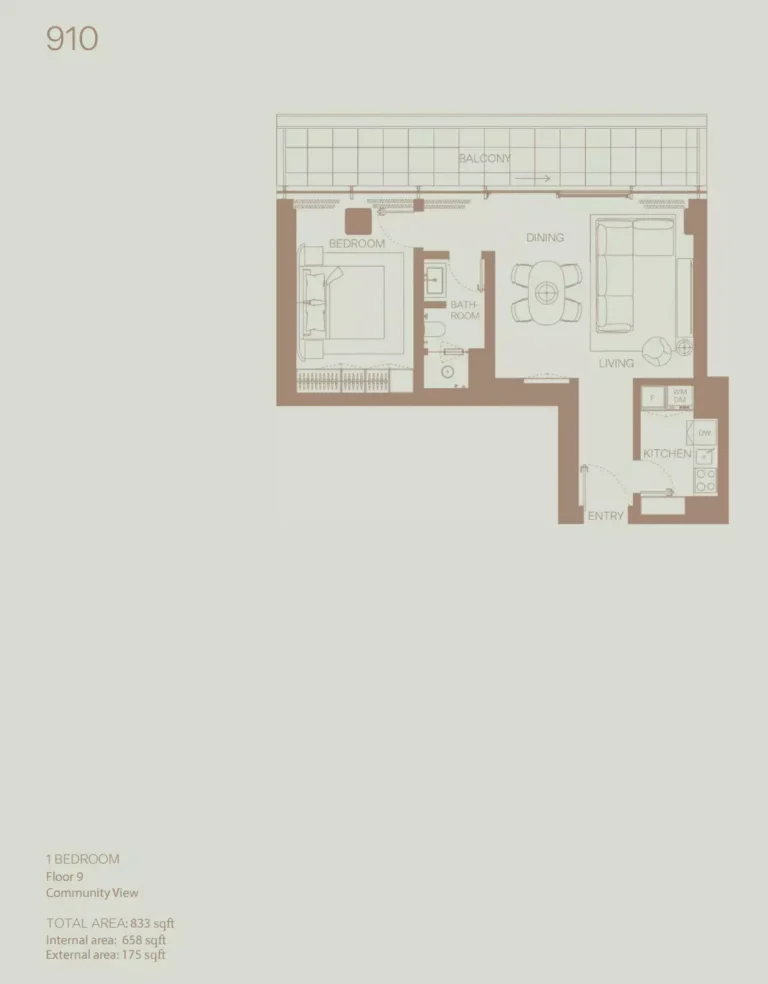 Eden House The Park Building A floor plan 1-спальн. · 833 sqft