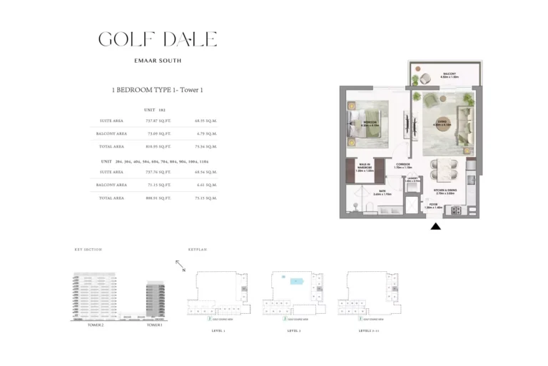 Golf Dale floor plan 1-спальн. · 810 sqft