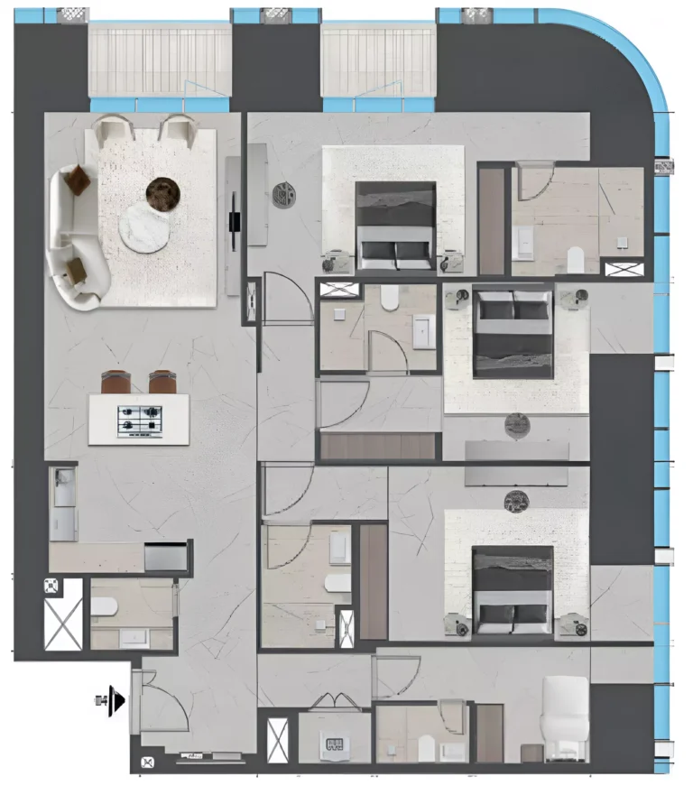 Tiger Sky Tower floor plan 3 BR · 1922 sqft