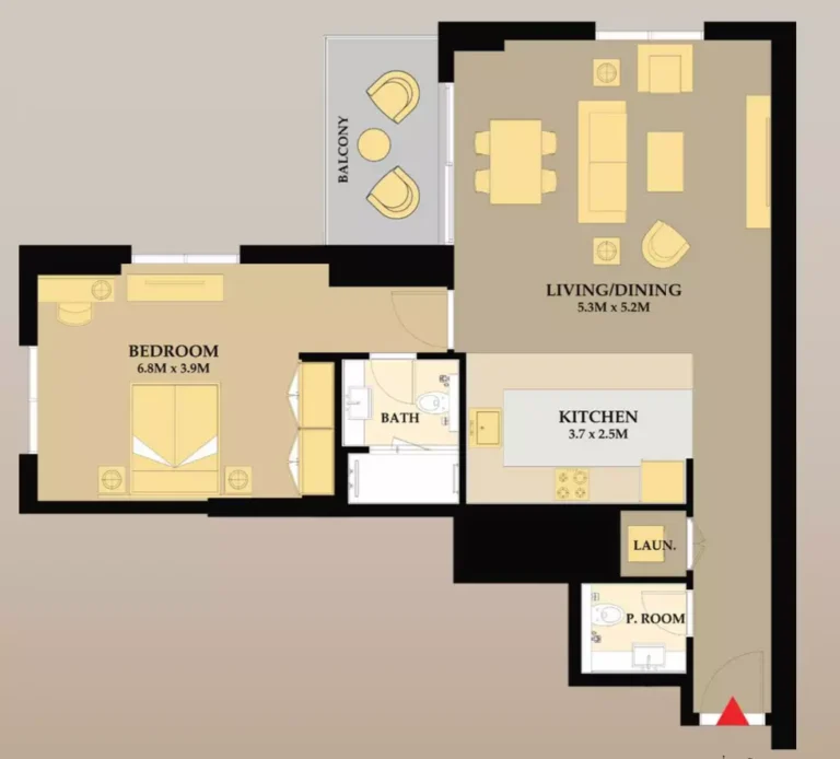 Riva Residence floor plan 1-спальн. · 958 sqft