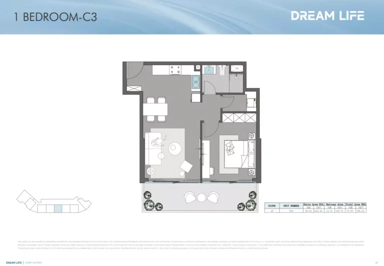 Dreamlife Residences floor plan 1 BR · 695 sqft