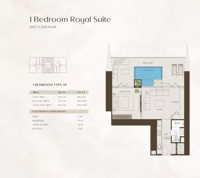 One by Binghatti floor plan 1 BR · 1043 sqft