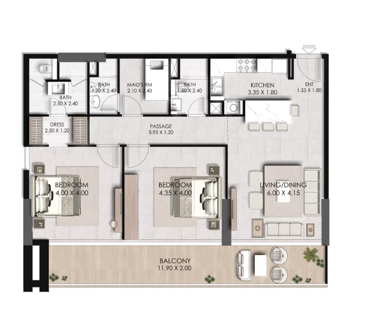 Fairway Residences by Prescott floor plan 2 BR · 1342 sqft