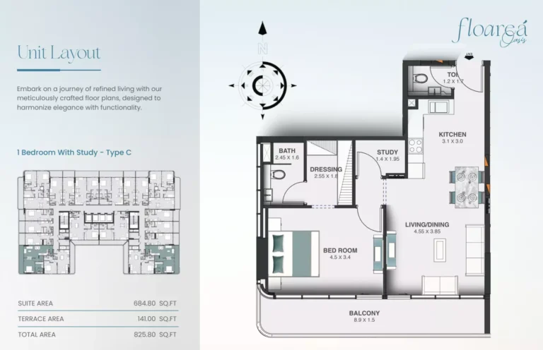 Floarea Oasis floor plan 1 BR · 825 sqft