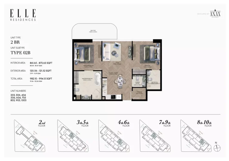 Elle Residences floor plan 2 BR · 982 sqft