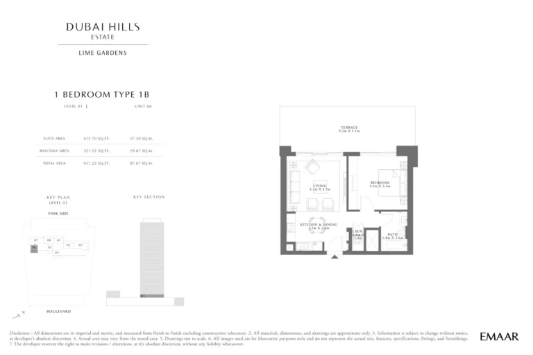 Lime Gardens floor plan 1 BR · 937 sqft