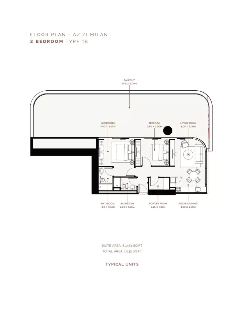 Azizi Milan 30 floor plan 2 BR · 1832 sqft