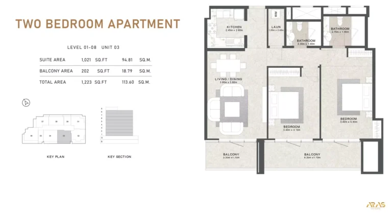 Aras Heights floor plan 2 BR · 1223 sqft