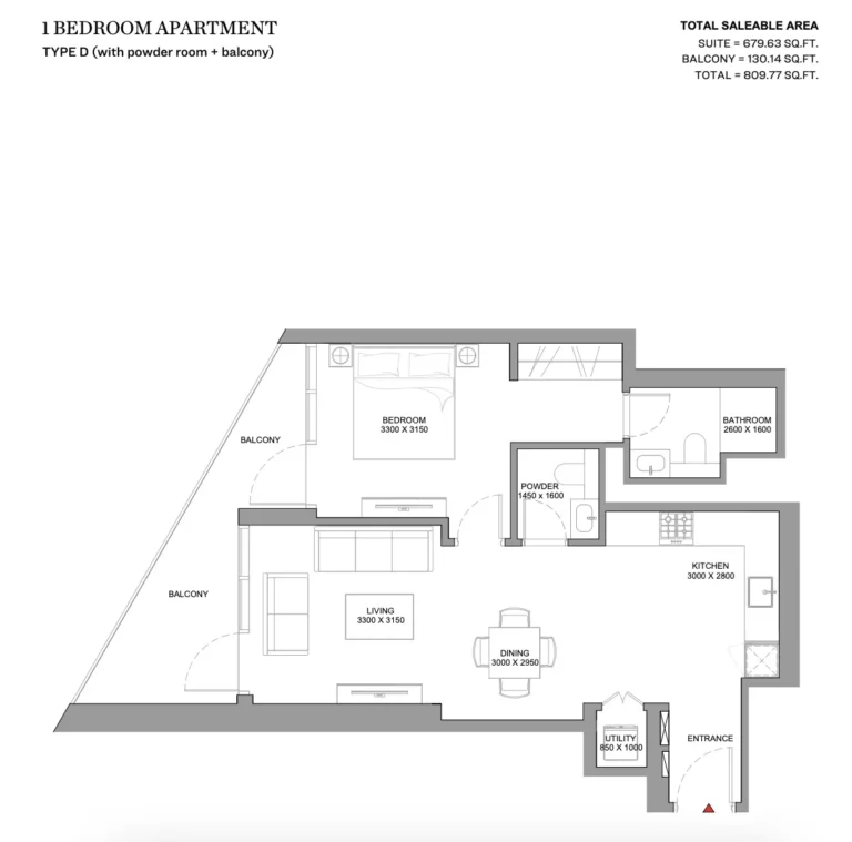 Skyvue Stellar floor plan 1-спальн. · 809 sqft