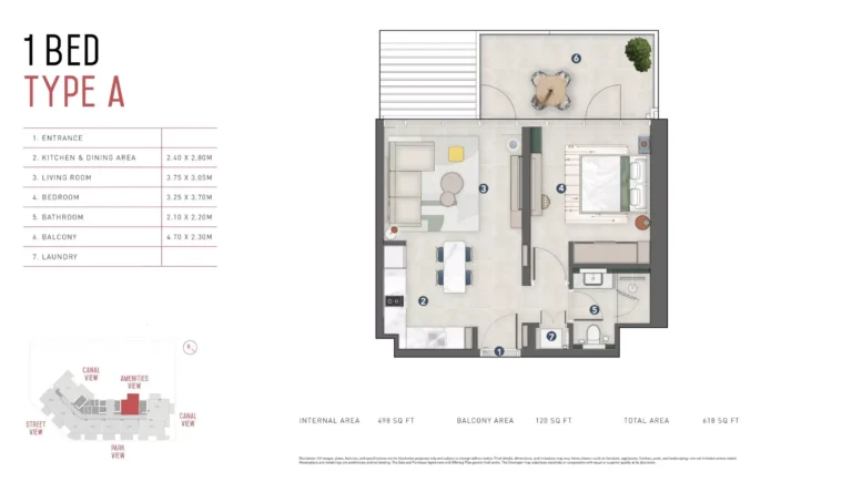 Rove Home Residences floor plan 1-спальн. · 618 sqft