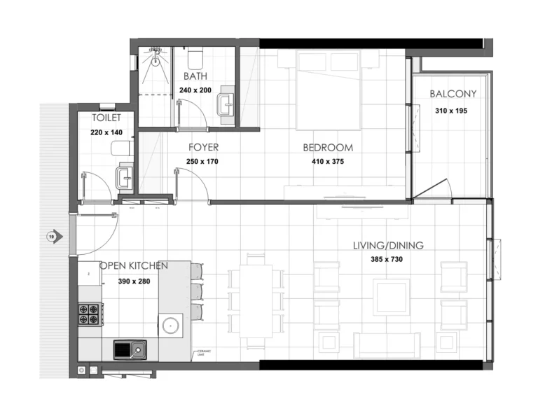 Palatium Residences floor plan 1 BR · 844 sqft
