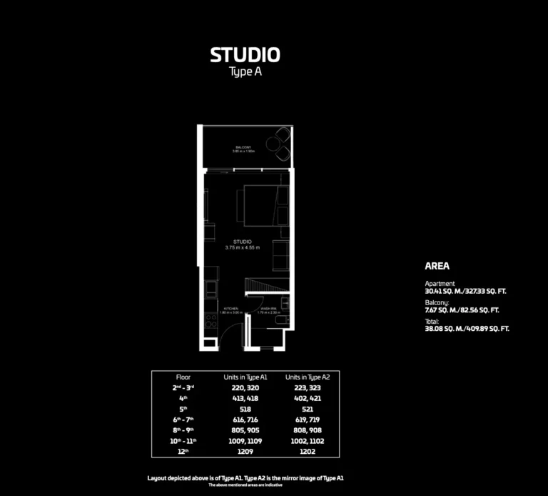 Gemz by Danube floor plan Studio · 409 sqft