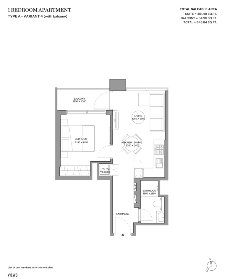Sobha Solis floor plan 1 BR · 545 sqft