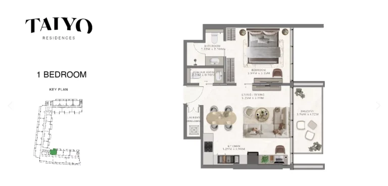 Taiyo Residences floor plan 1-спальн. · 650 sqft