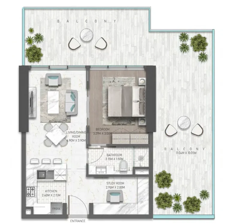 Damac Hills – Golf Greens 1 floor plan 1 BR