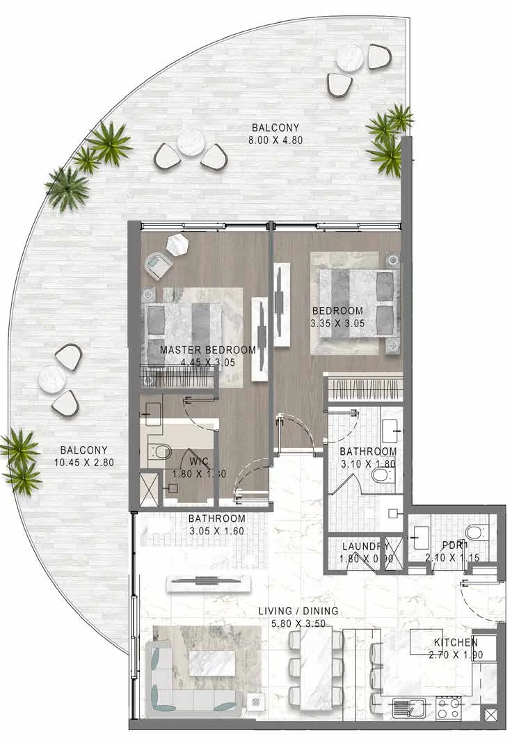 Damac Lagoons — Lagoon Views 1 floor plan 2-спальн.