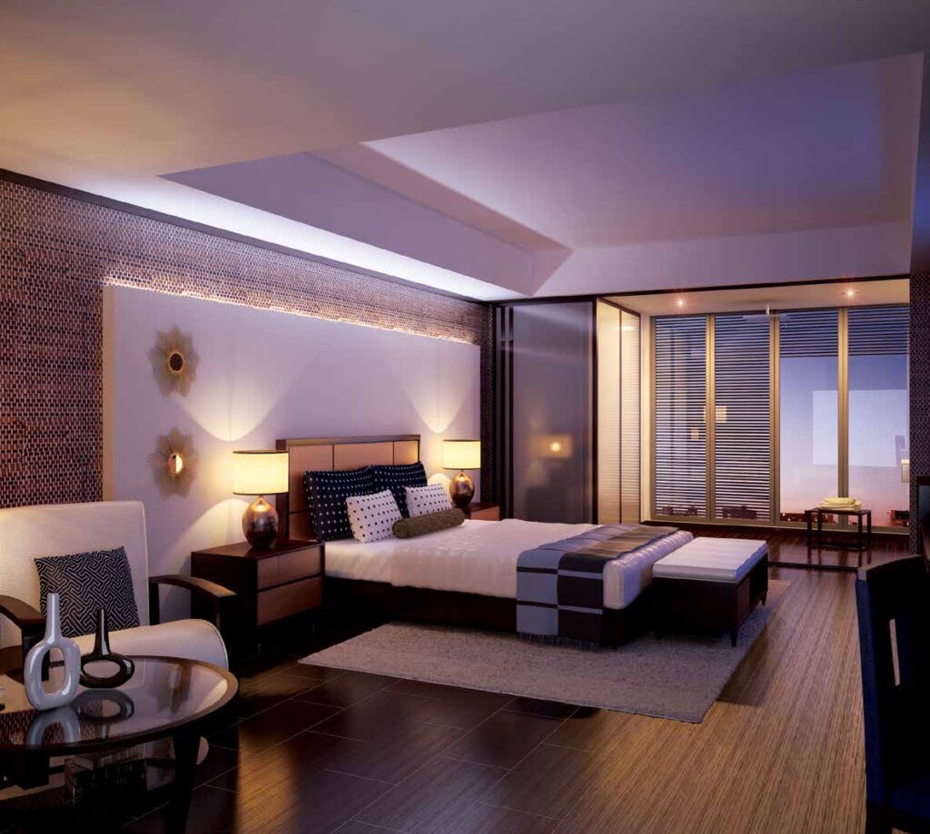 Спальня студии с мягким освещением Paramount Tower Hotel & Residences Business Bay Дубай