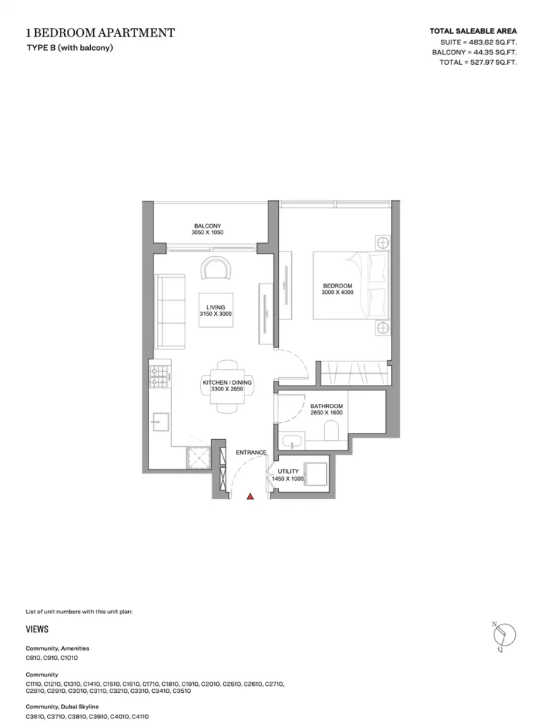 Skyvue Spectra floor plan 1 BR · 528 sqft