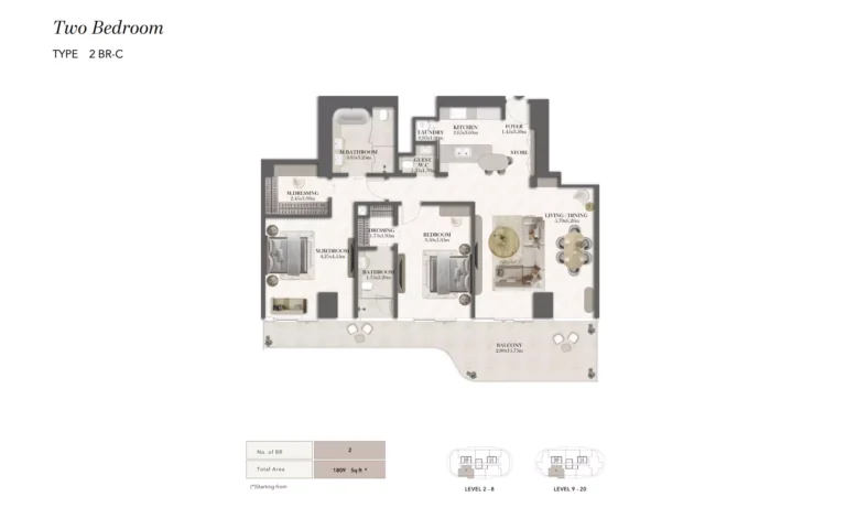 Jumeirah Residences Asora Bay floor plan 2 BR · 1809 sqft