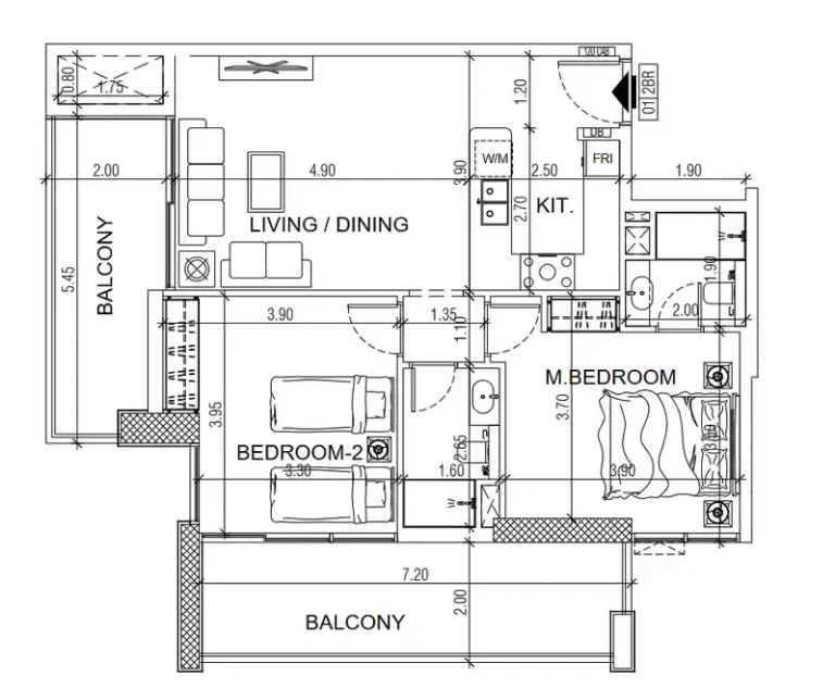 Santorini Residences floor plan 2-спальн. · 1032 sqft