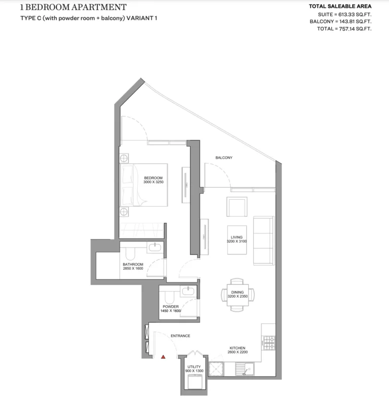 Skyvue Solair floor plan 1 BR · 757 sqft