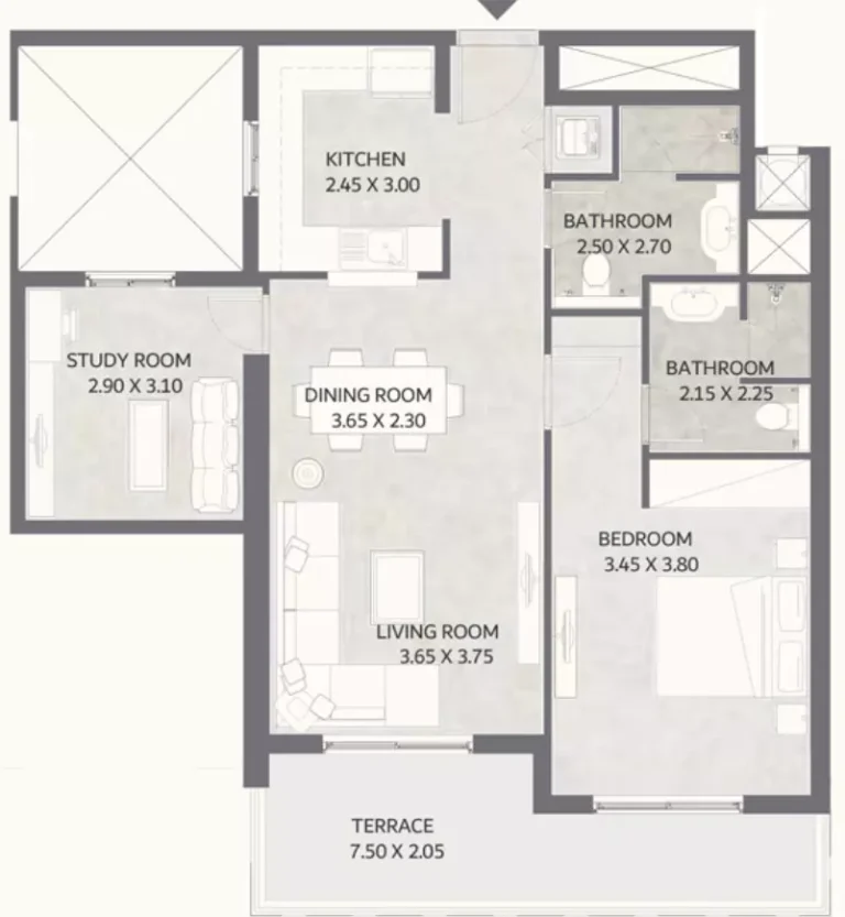 The Stella Residences floor plan 1 BR · 998 sqft