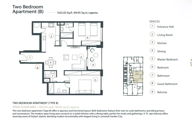 Whitestone Residence floor plan 2 BR · 1022 sqft