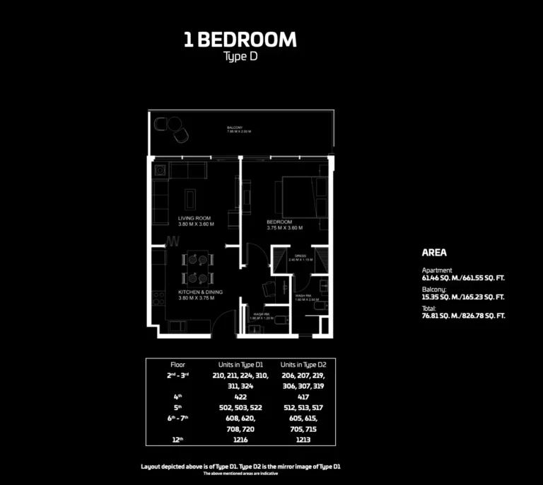 Gemz by Danube floor plan 1 BR · 826 sqft