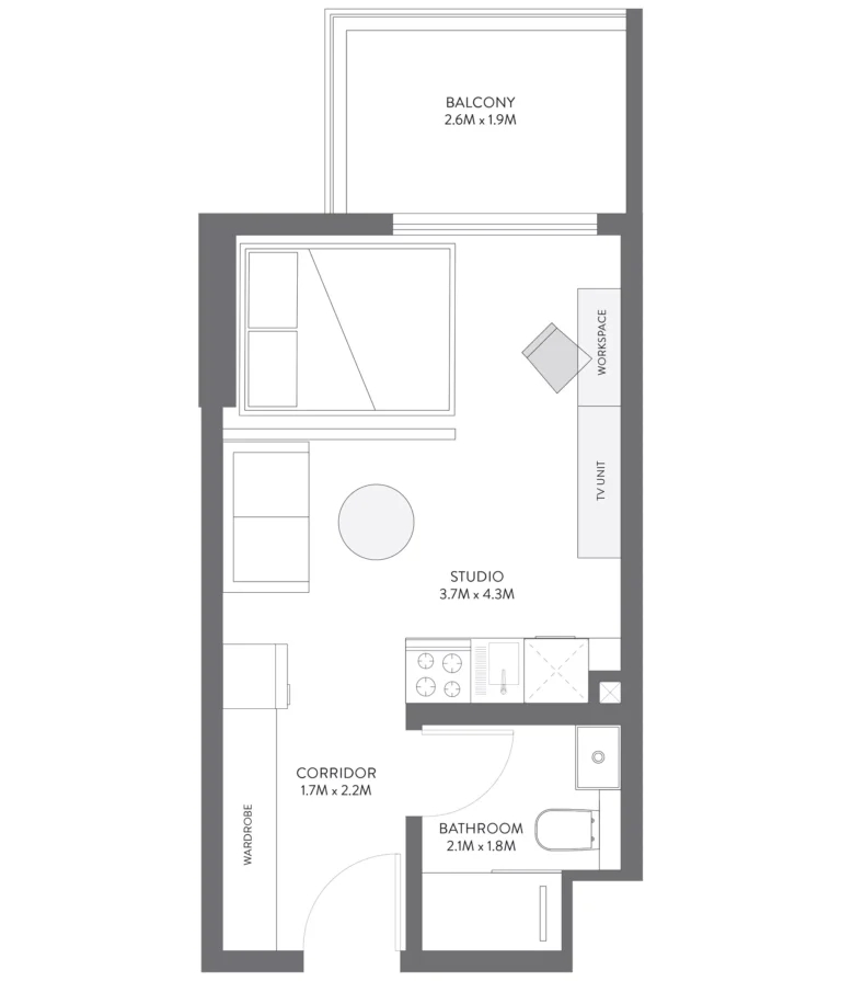 Equiti Gate floor plan Studio · 372 sqft