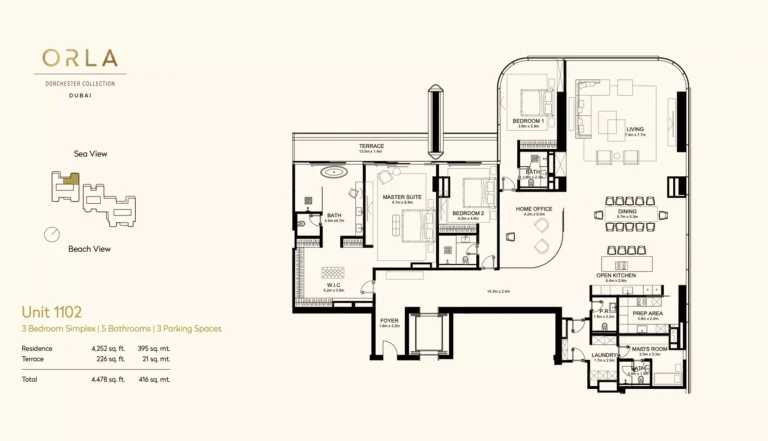 Orla by Omniyat Dorchester Collection floor plan 3 BR · 4478 sqft