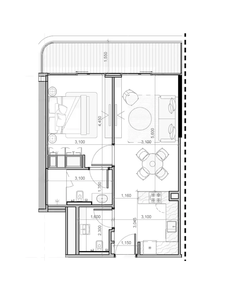 Azizi Ruby floor plan 1-спальн. · 701 sqft