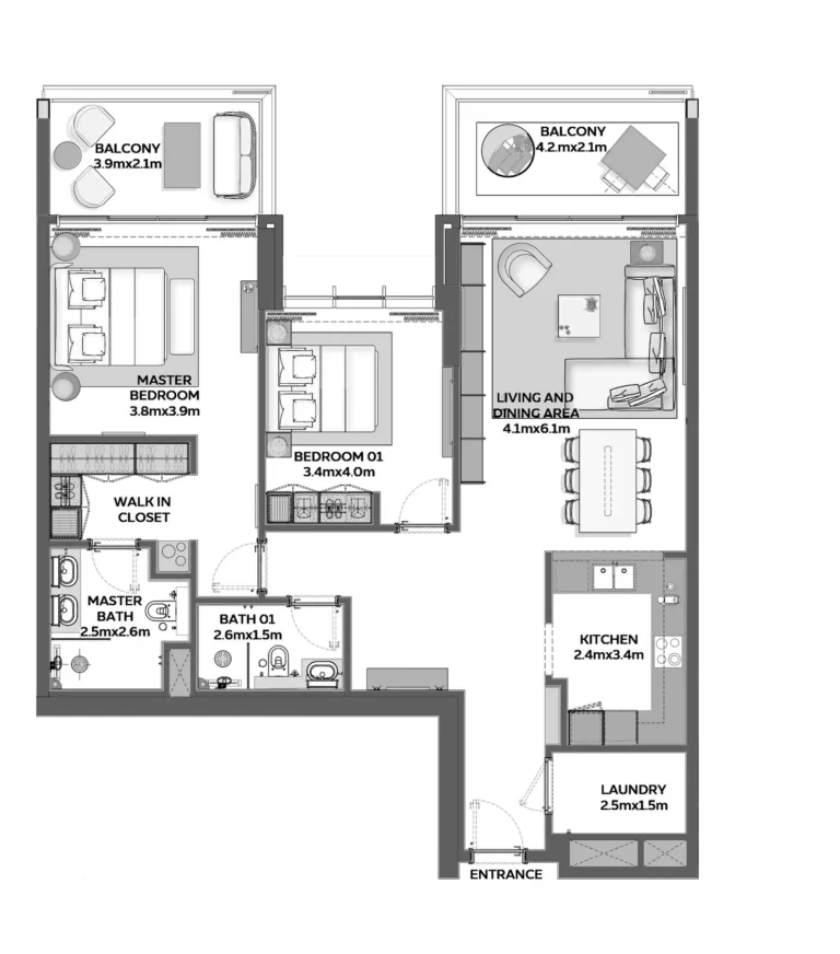 Sidr Residences floor plan 2 BR · 1423 sqft