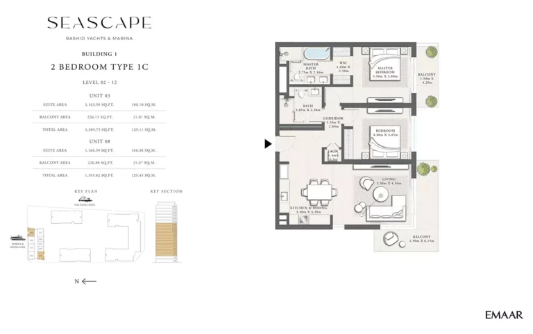 Seascape floor plan 2 BR · 1389 sqft