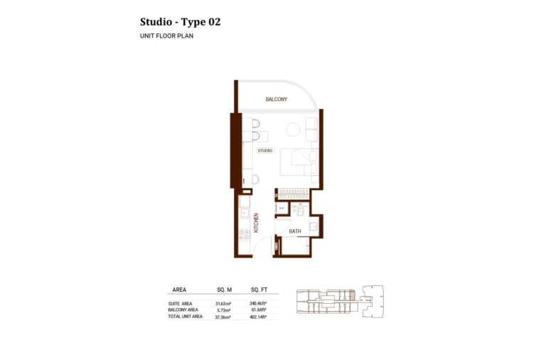 Binghatti Hillviews floor plan Studio · 402 sqft
