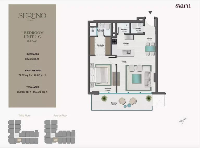 Sereno Residences floor plan 1 BR · 937 sqft