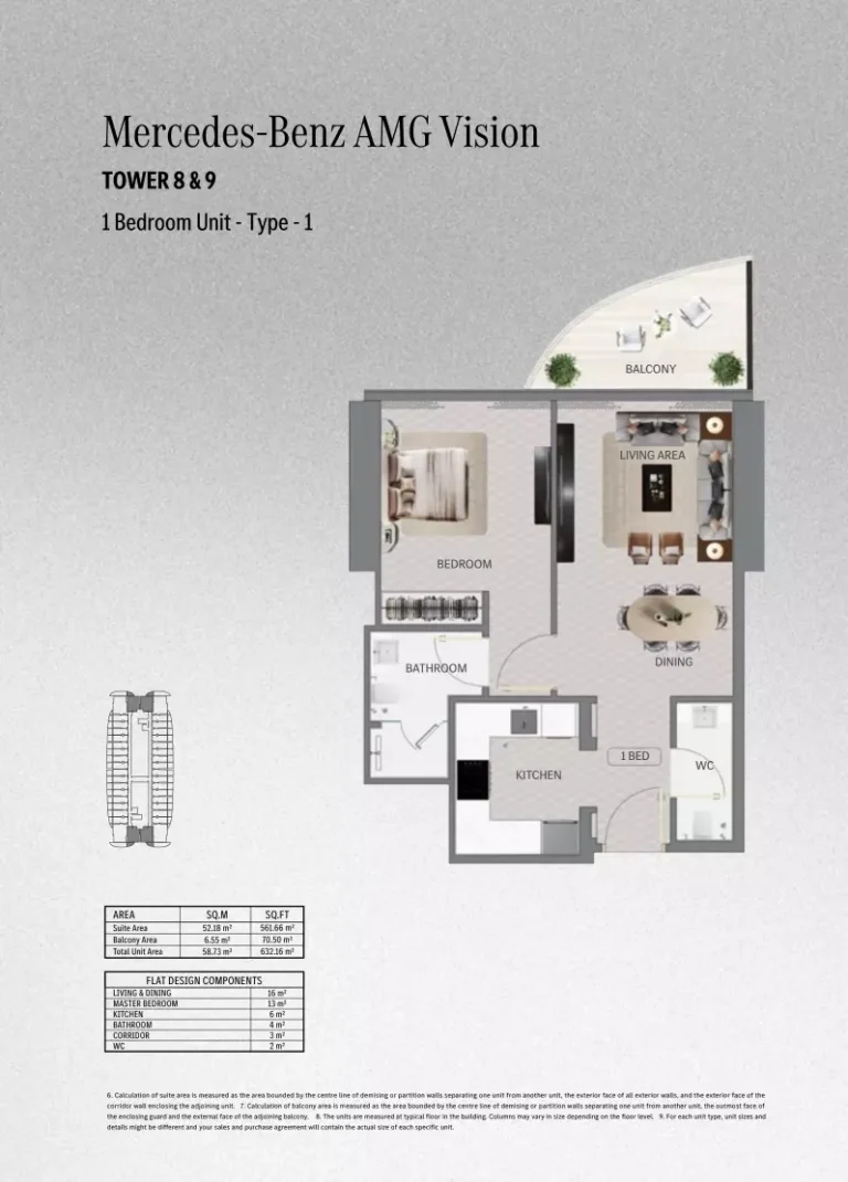 Mercedes-Benz Places Binghatti floor plan 1-спальн. · 632 sqft