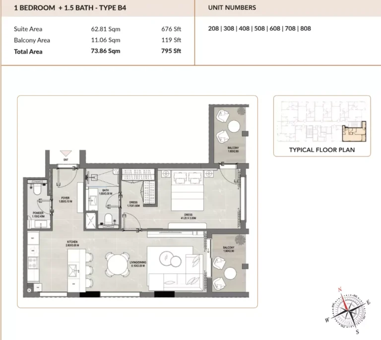 ENSO Amber floor plan 1-спальн. · 795 sqft